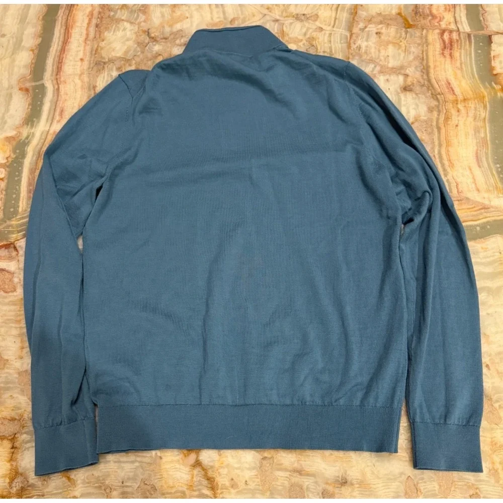 Reiss Blackhall Mens 1/4 Zip Pullover Sweater Blue Merino Wool Mock Neck M